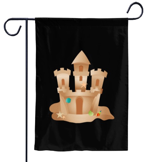 Sandcastle with Shells and Starfish on the Beach Garden Flags