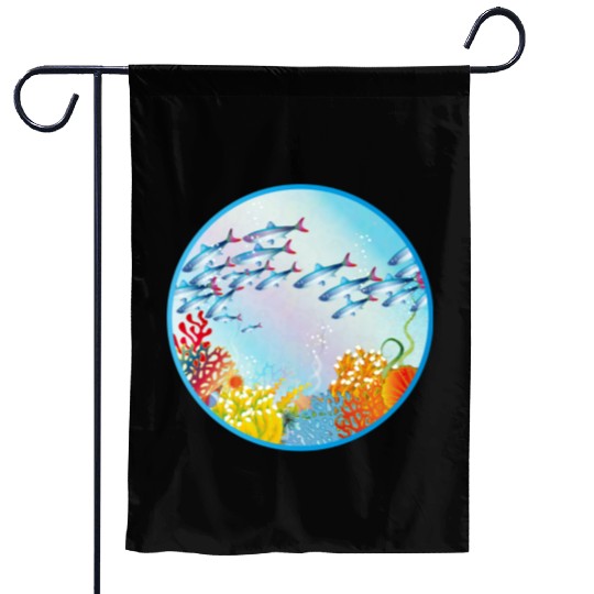 School of colorful fish in a coral reef Garden Flags