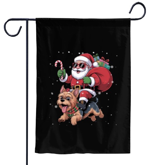 Santa Claus Yorkie Dog Christmas In July Garden Flags