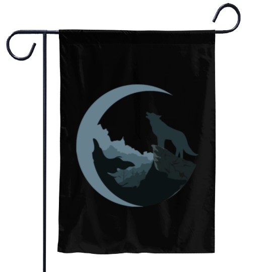 Wolf Moon Silhouette Garden Flags