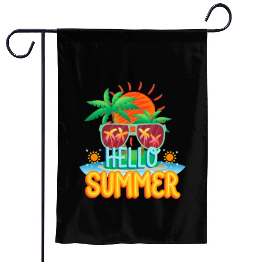Vibrant Summer Sun and Palm Sunglasses Design Garden Flags
