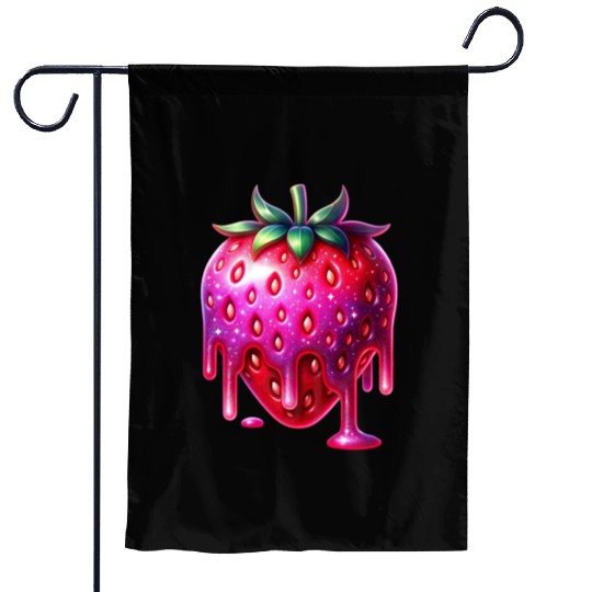 Vivid Dripping Strawberry Artwork Garden Flags
