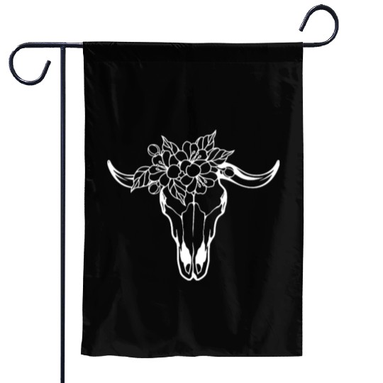 Floral Bull Skull Tattoo Design Garden Flags