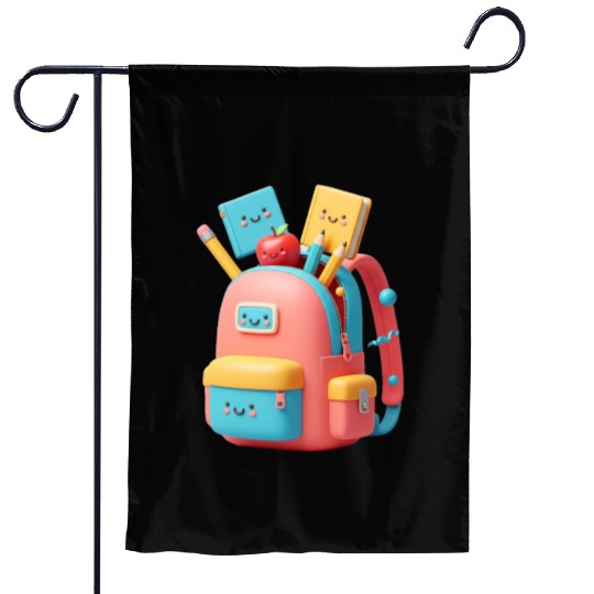 Smiling Backpack Fun – 3D Cartoon School Design Garden Flags