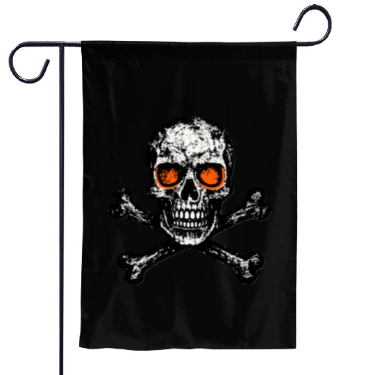 Grunge Skull Crossbones Orange Eyes Garden Flags