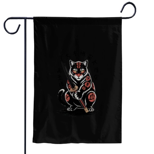 Mythical Japanese Warrior Cat Design Garden Flags