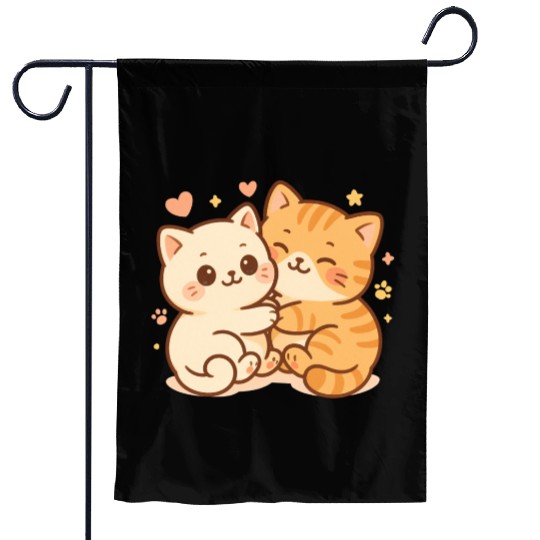 Cute Kittens Embracing Heartwarming Design Garden Flags