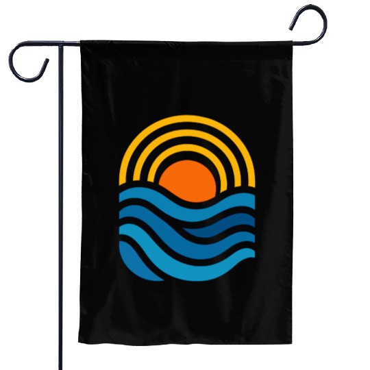 Vivid Sunset Over Ocean Waves Garden Flags