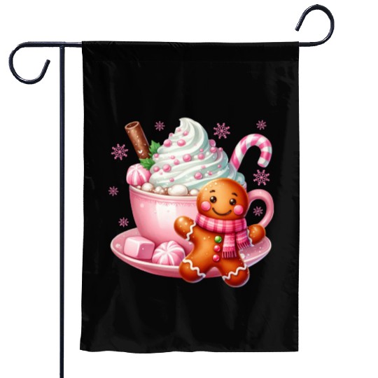 Whimsical Holiday Hot Chocolate Scene Garden Flags