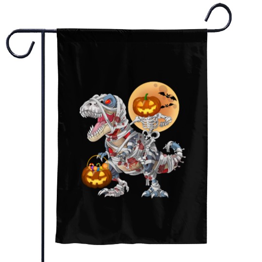 Pumpkin Skeleton Riding Zombie Mummy Dinosaur  Garden Flags