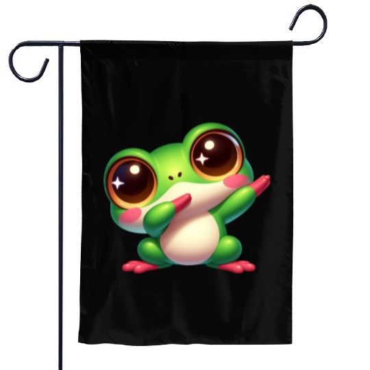 Cute frog dab dance gamer chibi cartoon kawaii Garden Flags