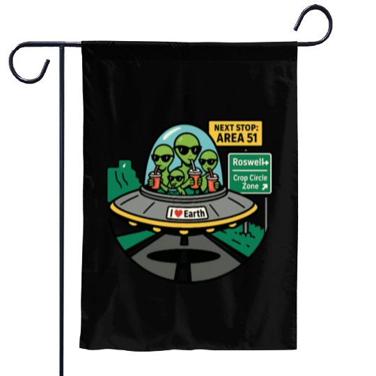 Alien road trip Garden Flags