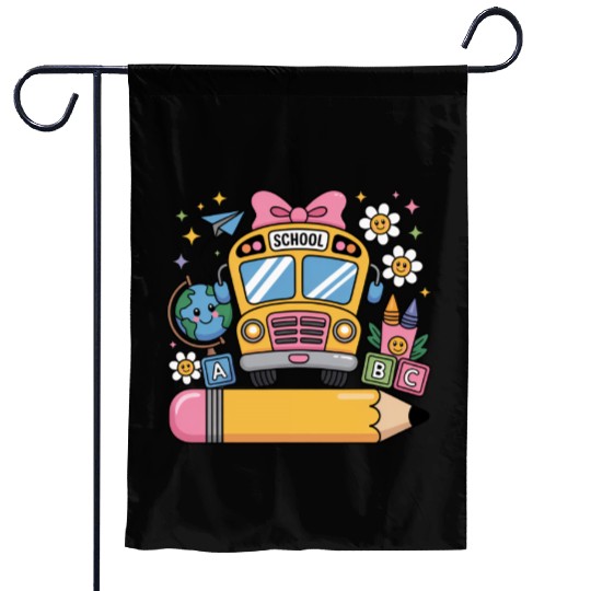 Back to School Bus Garden Flags - Add Name in Pencil Area