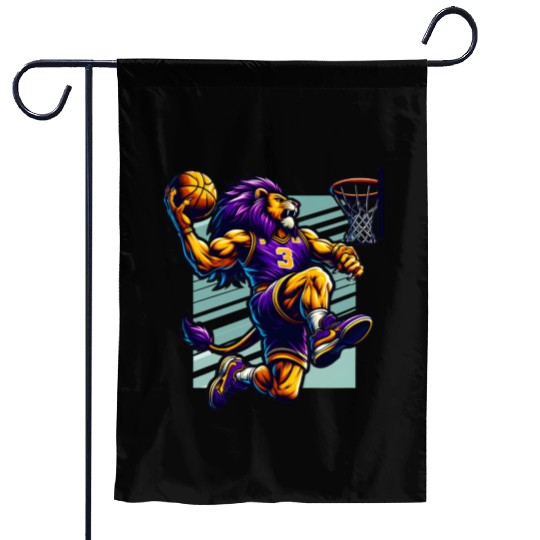 Majestic Lion Basketball Action Illustration Garden Flags