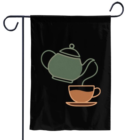 Vintage Tea Kettle and Cup Silhouette Garden Flags