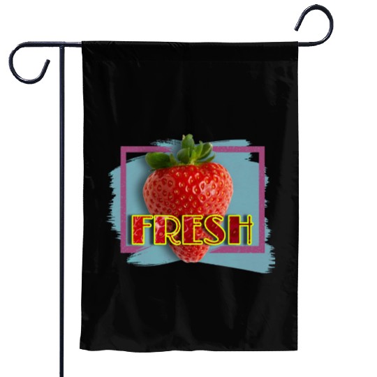Vivid Strawberry with Fresh Text Garden Flags
