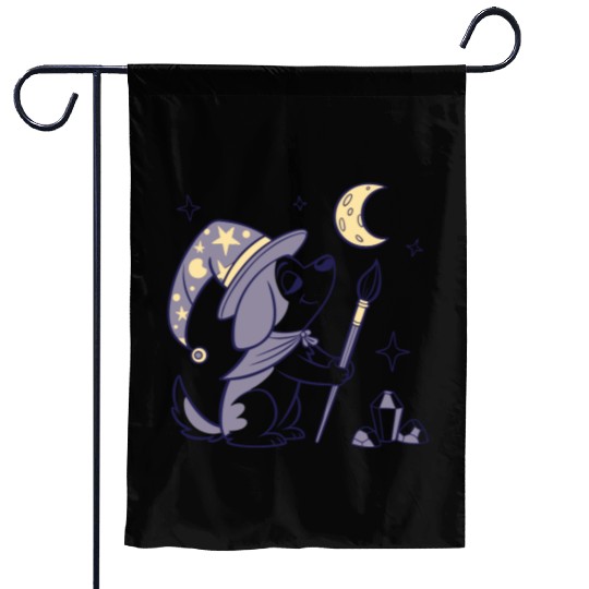 Mystical Moon Wizard Illustration Garden Flags