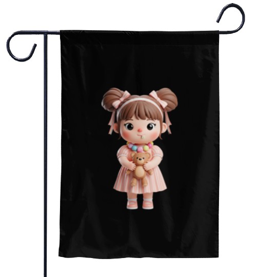 Sweet Candy Girl with Teddy Bear Garden Flags