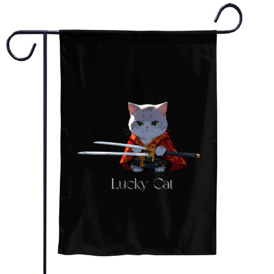 Mythic Warrior Cat with Swords Garden Flags