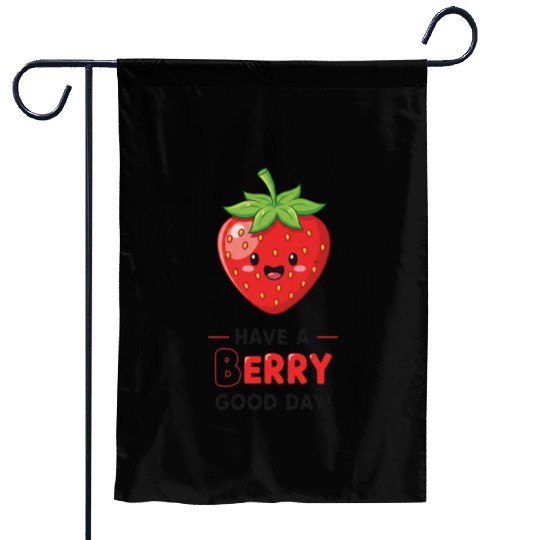 Cute Kawaii Strawberry Happy Face Design Garden Flags