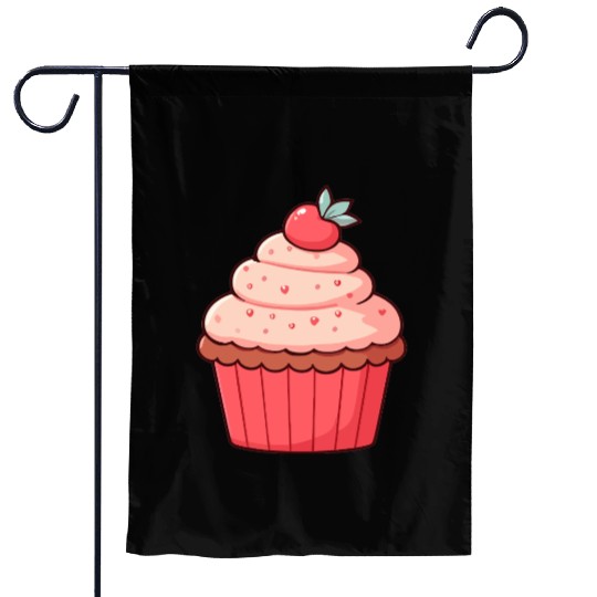 Sweet Strawberry Cupcake Illustration Garden Flags