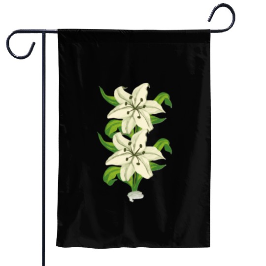 Elegant White Lily Botanical Illustration Garden Flags
