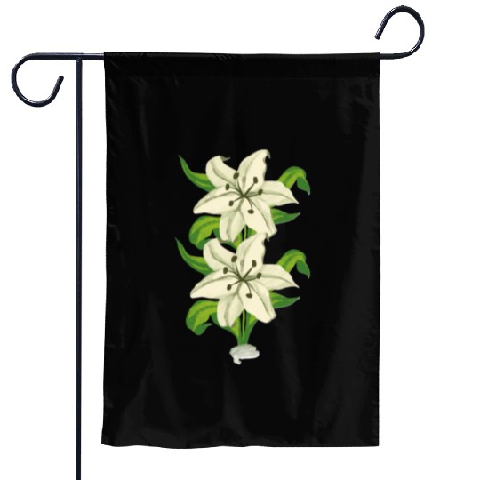 Elegant White Lily Botanical Illustration Garden Flags