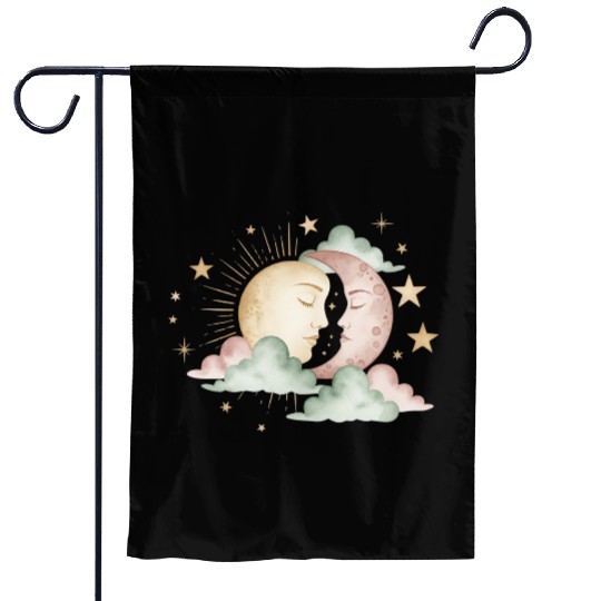 Sun & Moon Embrace Garden Flags design