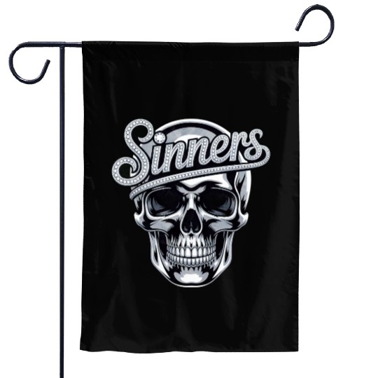 Chrome Skull Sinners Diamond Bling Garden Flags