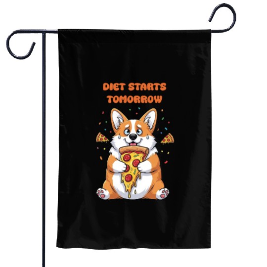 Cuddly Corgi Eating Pizza Meme Garden Flags