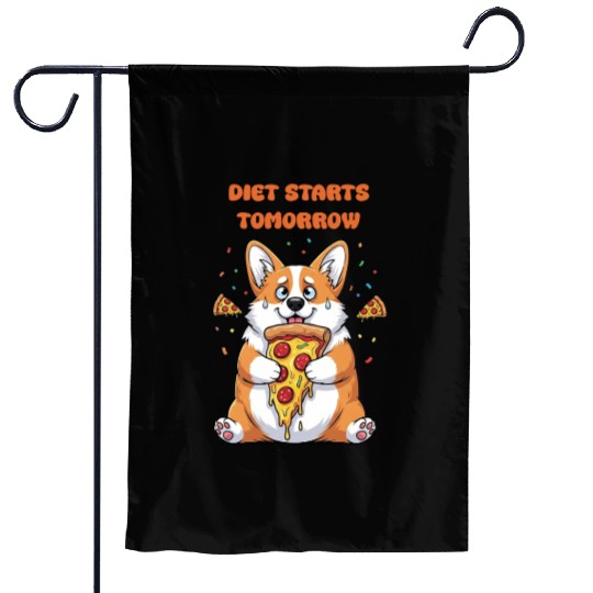 Cuddly Corgi Eating Pizza Meme Garden Flags