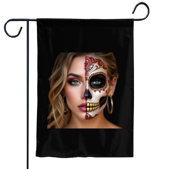 Intricate Sugar Skull Face Art Garden Flags
