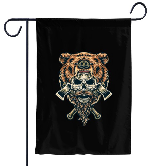 Lumberjack Skull & Bear Garden Flags