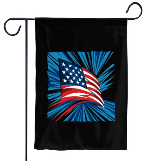 Patriotic American Flag Burst Design Garden Flags