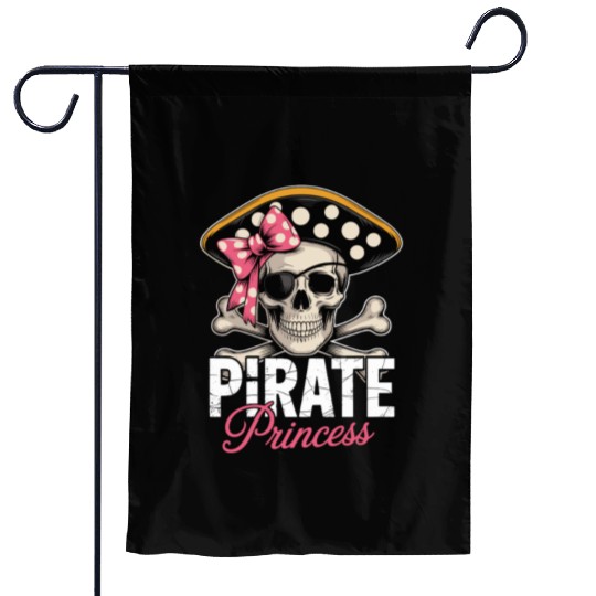 Pirate Princess Skull and Crossbones with Pink Bow Garden Flags