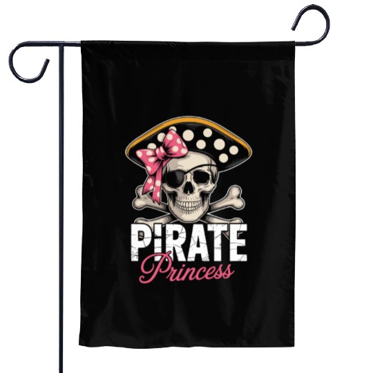Pirate Princess Skull and Crossbones with Pink Bow Garden Flags