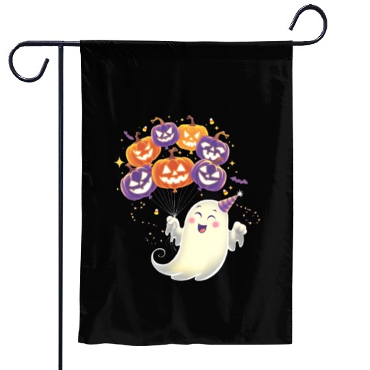 Halloween Ghost with Jack-o'-Lantern Balloons Garden Flags