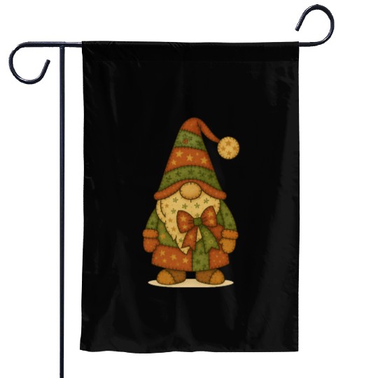 Patchwork Gnome Christmas Vintage Folk Art Garden Flags