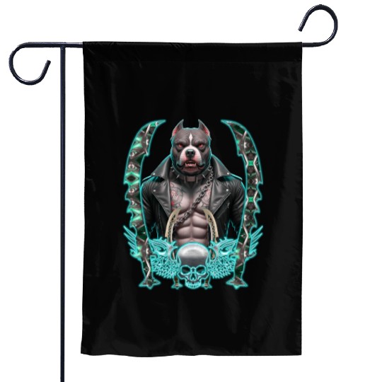 Neon Pitbull with Punk Armor Garden Flags