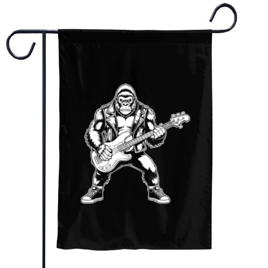 Bigfoot playing Bass Guitar Funny Sasquatch Gift Garden Flags