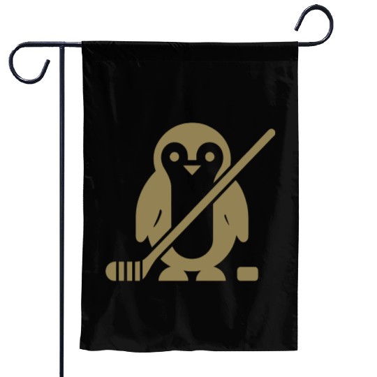 Minimalist penguin ice hockey silhouette sport Garden Flags