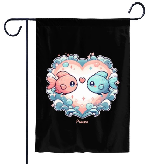 Celestial Pisces Love Heart Illustration Garden Flags