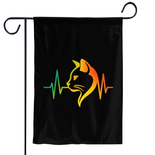 Cool Neon Cat with Glasses and Heartbeat Line Garden Flags