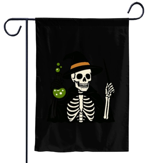 Magical Skeleton Wizard Illustration Garden Flags