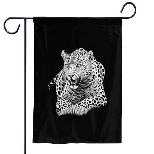 Striking Black and White Leopard Illustration Garden Flags