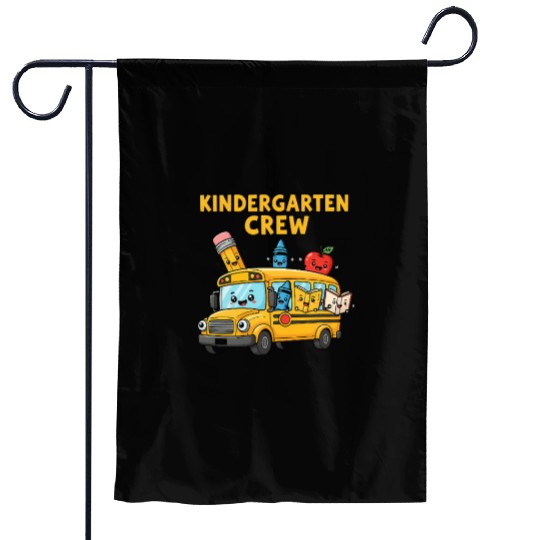 Kindergarten Crew School Bus Illustration Garden Flags