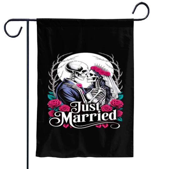 Gothic Just Married Skeletons Bride and Groom Garden Flags