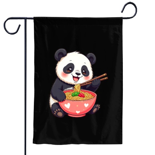 Cute Panda Eating Ramen Noodles Garden Flags