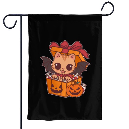 Halloween Cat with Potion Gift Box Garden Flags