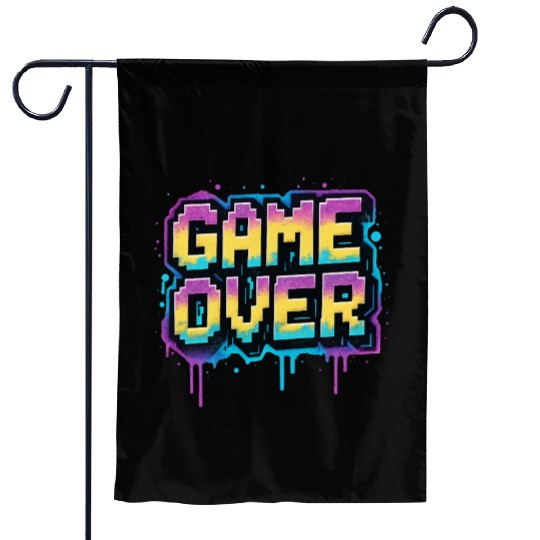 Pixelated Game Over Graffiti Design Garden Flags